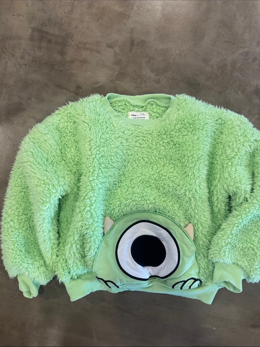 Disney and Little Sleepies Green Mike Wazowski Fuzzy Crewneck Sweater